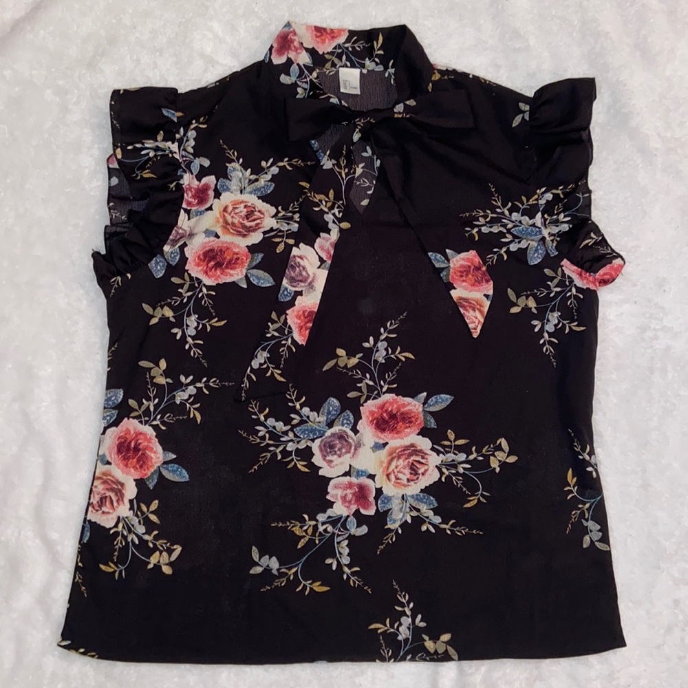 Floral Neck Tie Dress Shirt